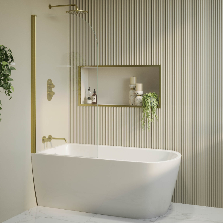 Freestanding Shower Bath Single Ended Left Hand Corner with Brass Bath Screen 1500 x 800mm - Amaro