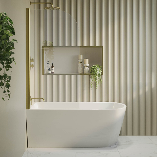 Freestanding Shower Bath Single Ended Left Hand Corner with Brass Bath Screen 1500 x 800mm - Amaro