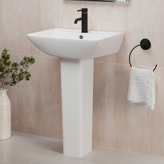 Black Freestanding Left Hand Shower Bath Suite with Toilet and Basin - Amaro