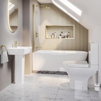 Brass Freestanding Left Hand Shower Bath Suite with Toilet and Basin - Amaro