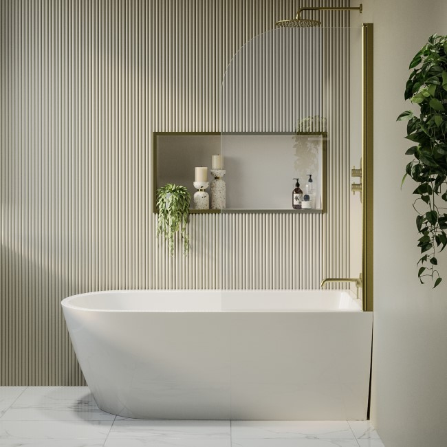 Grade A2 - Freestanding Shower Bath Single Ended Right Hand Corner with Brass Bath Screen 1650 x 800mm - Amaro