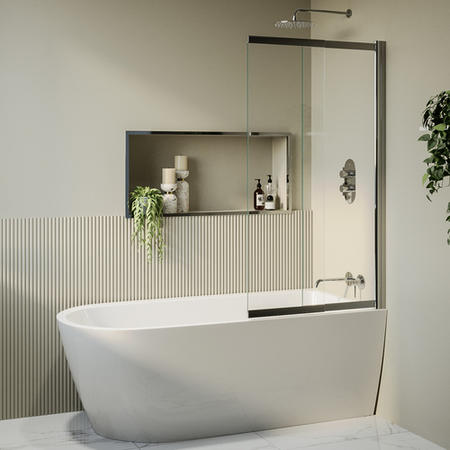 Grade A1 - Freestanding Single Ended Right Hand Corner Shower Bath with Chrome  Sliding  Bath Screen 1650 x 800mm - Amaro