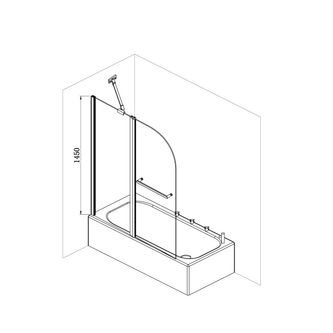 Freestanding Single Ended Right Hand Corner Shower Bath with Black Bath Screen with Fixed Panel &  Towel Rail  1500 x 740mm - Kona