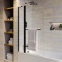 Freestanding Single Ended Left Hand Corner Shower Bath with Black Bath Screen with Fixed Panel & Towel Rail  1650 x 800mm - Amaro