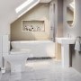 Chrome Freestanding Right Hand Shower Bath Suite with Toilet and Basin - Amaro