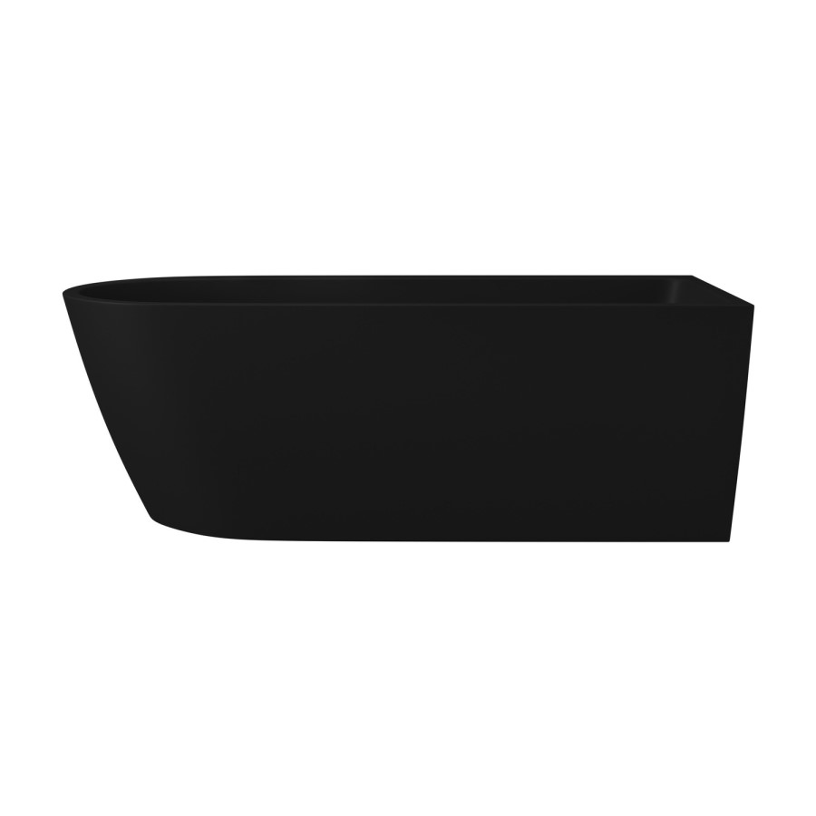 Matt Black Freestanding Shower Bath Single Ended Right Hand Corner with Black Bath Screen 1650 x 800mm - Amaro