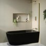 Matt Black Freestanding Shower Bath Single Ended Right Hand Corner with Brass Bath Screen 1650 x 800mm - Amaro