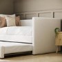 Single Day Bed with Pull Out Trundle in Cream Fabric - Amie