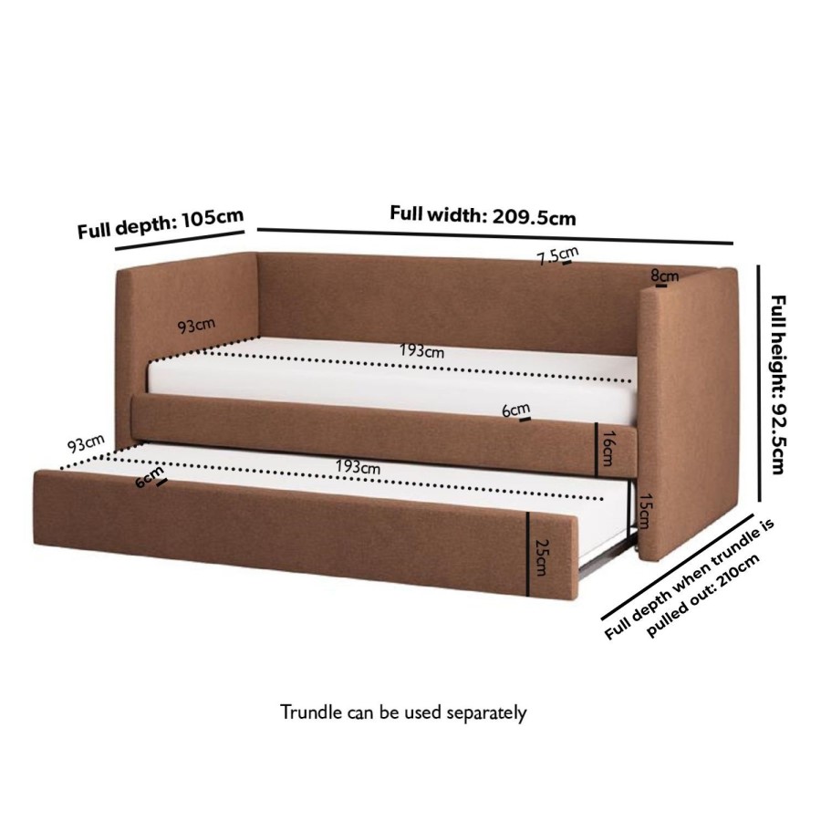 Chenille Single Day Bed with Pull Out Trundle in Burnt Orange - Amie