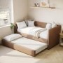 Chenille Single Day Bed with Pull Out Trundle in Burnt Orange - Amie