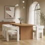 Large Weathered Oak Extendable Dining Table Set with 6 White Boucle Curved Chairs - Mia