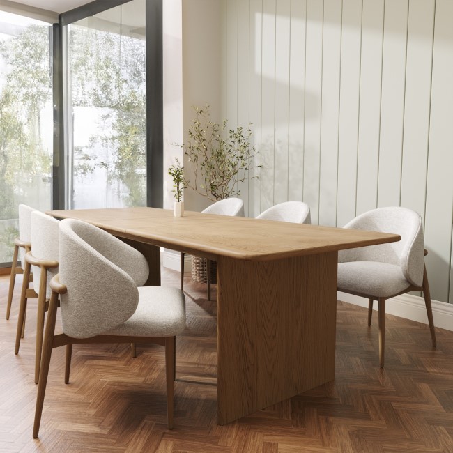 Large Oak Extendable Dining Table Set with 6 Curved Chairs - Mia