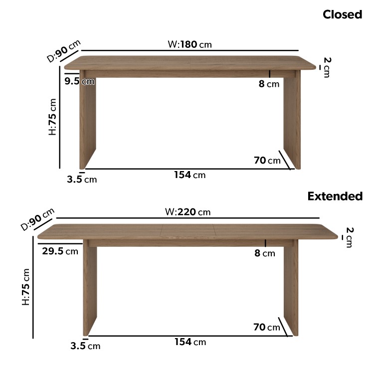 Large Oak Extendable Dining Table Set with 6 Curved Chairs - Mia