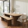 Large Weathered Oak Extendable Dining Table Set with 5 Beige Upholstered Curved Dining Chairs & 1 Bench - Mia