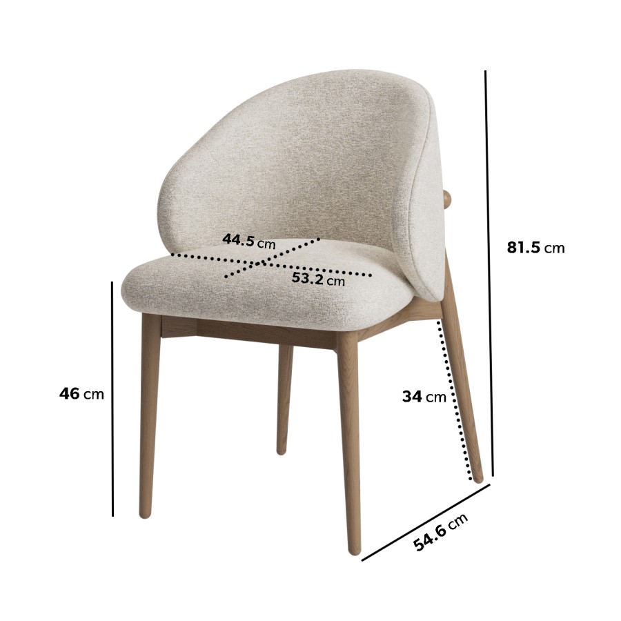 ONLY OPENED - Beige Upholstered Curved Dining Chair With Solid Oak Exposed Back - Kori