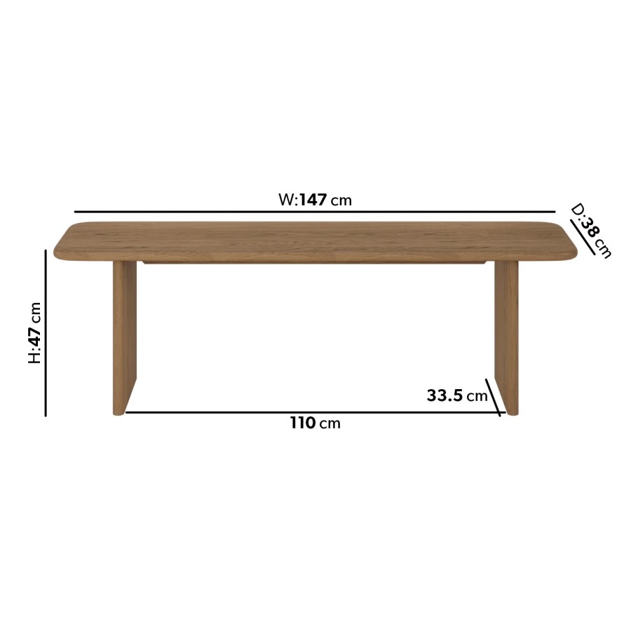 Large Rustic Oak Dining Bench - 147cm - Seats 2 - Mia - Furniture123