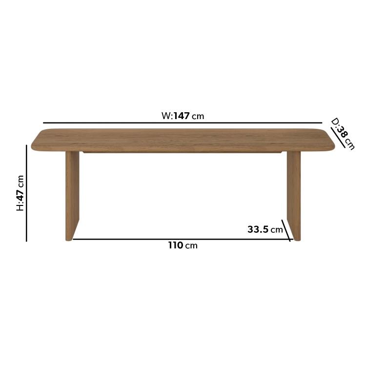 Large Rustic Oak Dining Bench  -  147cm  -  Seats 2  -  Mia