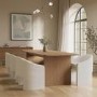 Large Oak Extendable Dining Table Set with 6 White Boucle Curved Chairs - Seats 6 - Mia