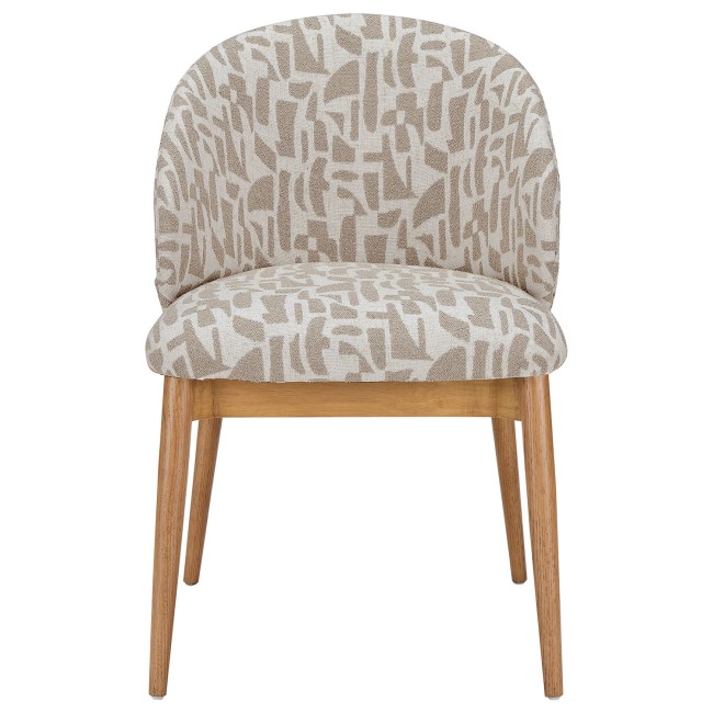 Beige Printed Upholstered Curved Dining Chair With Oak Legs - Kori