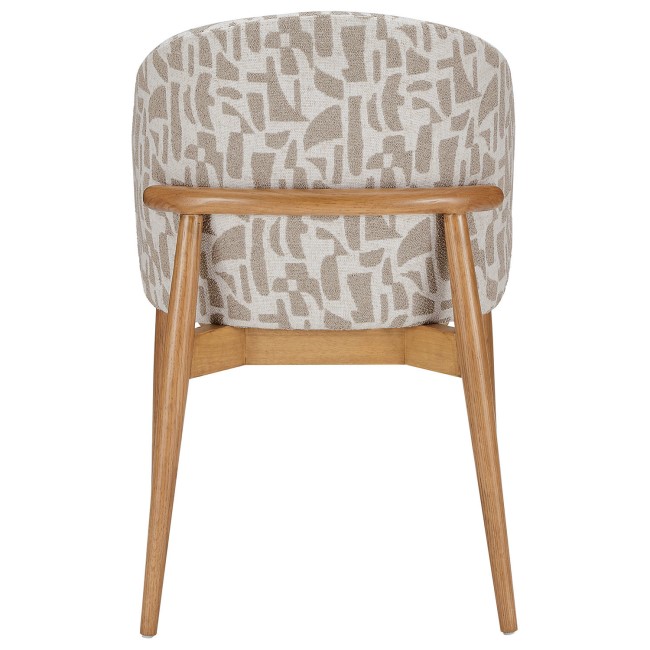 Beige Printed Upholstered Curved Dining Chair With Oak Legs - Kori