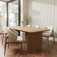 Weathered Oak Extendable Dining Table with 6 Jacquard Curved Dining Chairs -  Mia