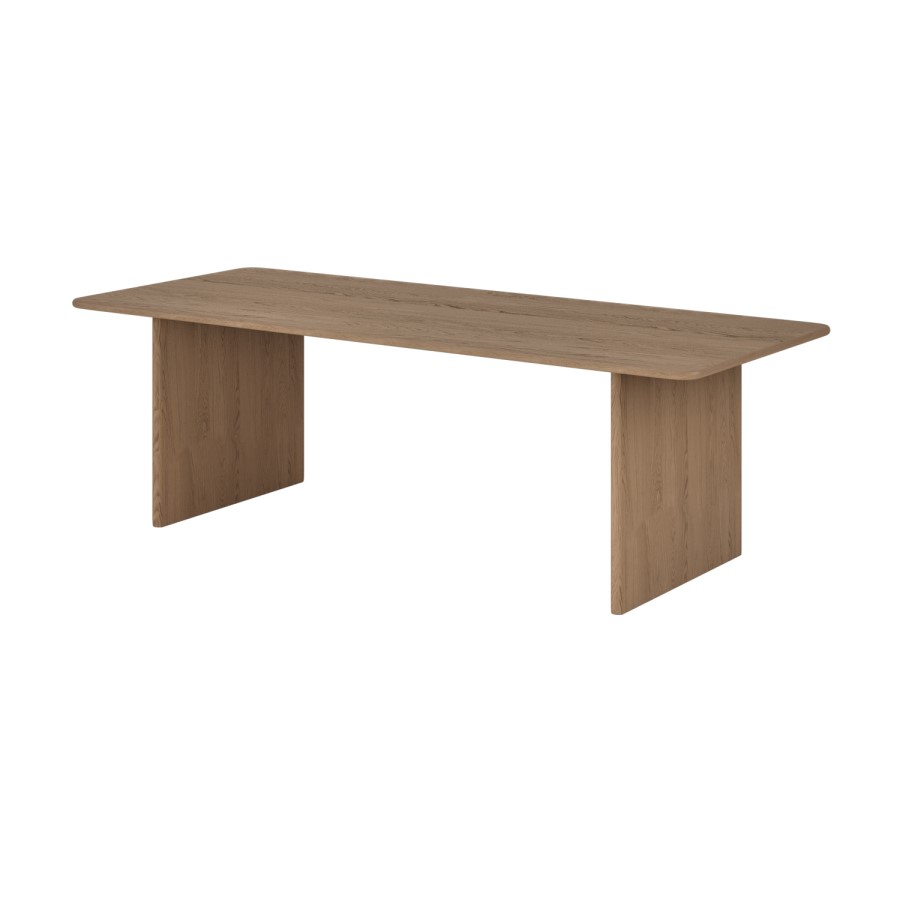 Extra Large Weathered Oak Dining Table Set with 8 White Boucle Curved Chairs - Mia