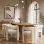 Large Weathered Oak Dining Table Set with 8 White Boucle Curved Chairs - Mia