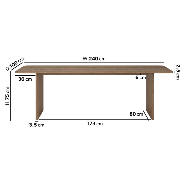 Extra Large Weathered Oak Dining Table Set with 8 White Boucle Curved Chairs - Mia