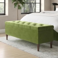 Cushioned Ottoman Storage Bench in Olive Green Velvet - Amara Cushioned Ottoman Storage Bench in Olive Green Velvet - Amara