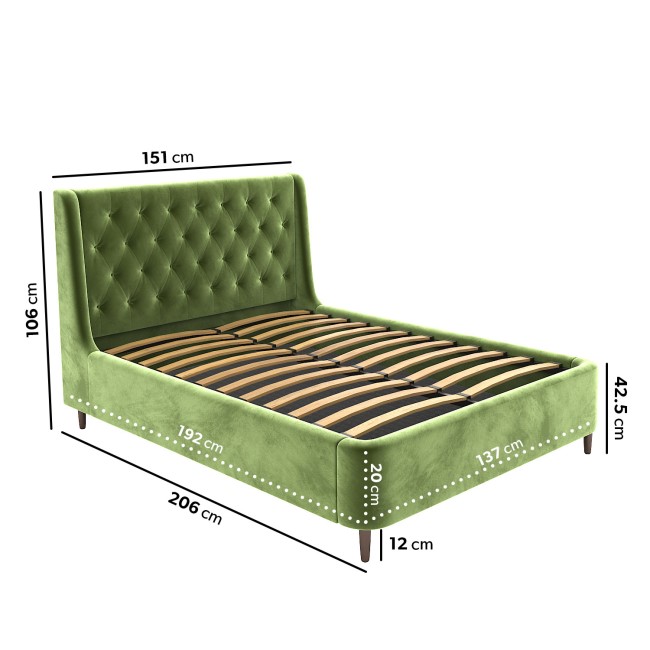 Olive Green Velvet Double Ottoman Bed with Blanket Box - Amara