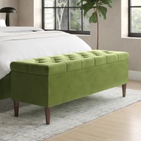 Ottoman Storage Blanket Box in Olive Green Velvet - Amara