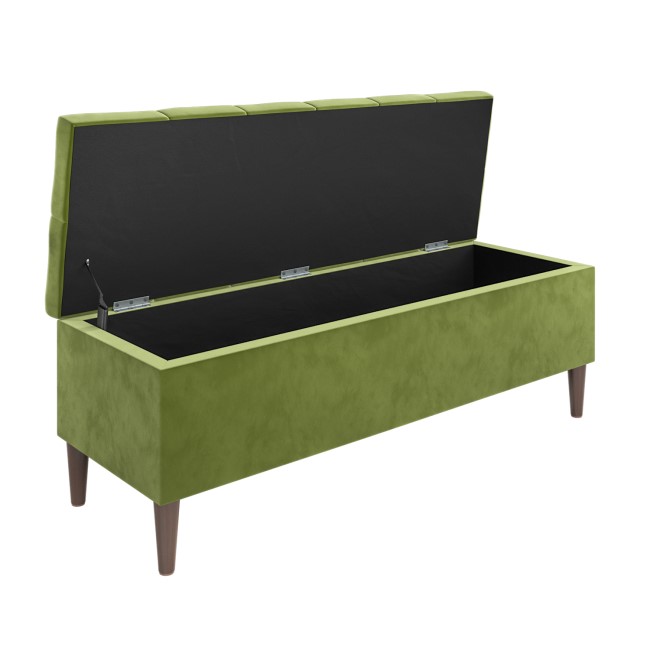 Cushioned Ottoman Storage Bench in Olive Green Velvet - Amara