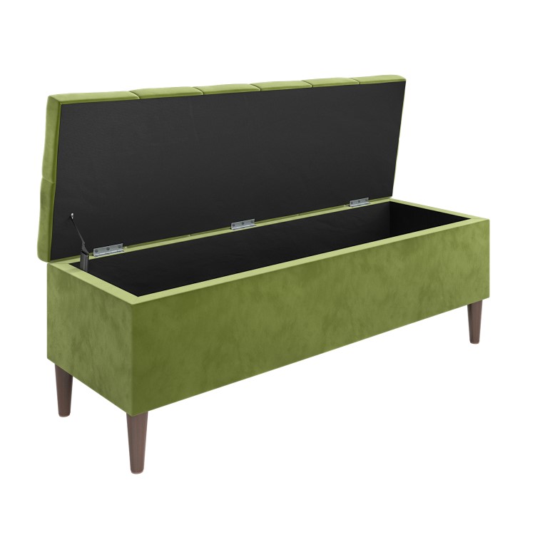 Olive Green Velvet King Size Ottoman Bed with Blanket Box - Amara