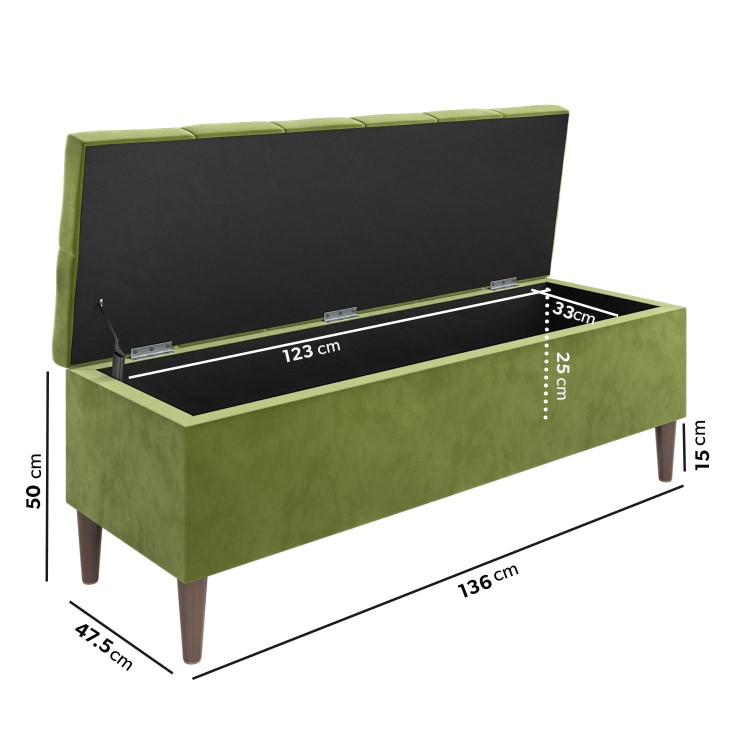 Olive Green Velvet King Size Ottoman Bed with Blanket Box - Amara