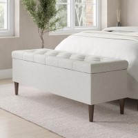 Cushioned Ottoman Storage Bench in Cream Fabric - Amara