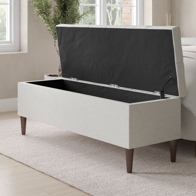 Cushioned Ottoman Storage Bench in Cream Fabric - Amara