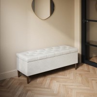 Cream Woven Ottoman Hallway Bench with Storage - Amara