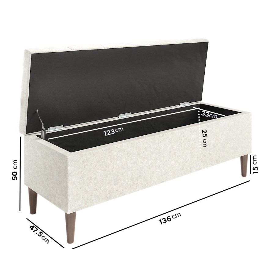 Cream Woven Ottoman Hallway Bench with Storage - Amara