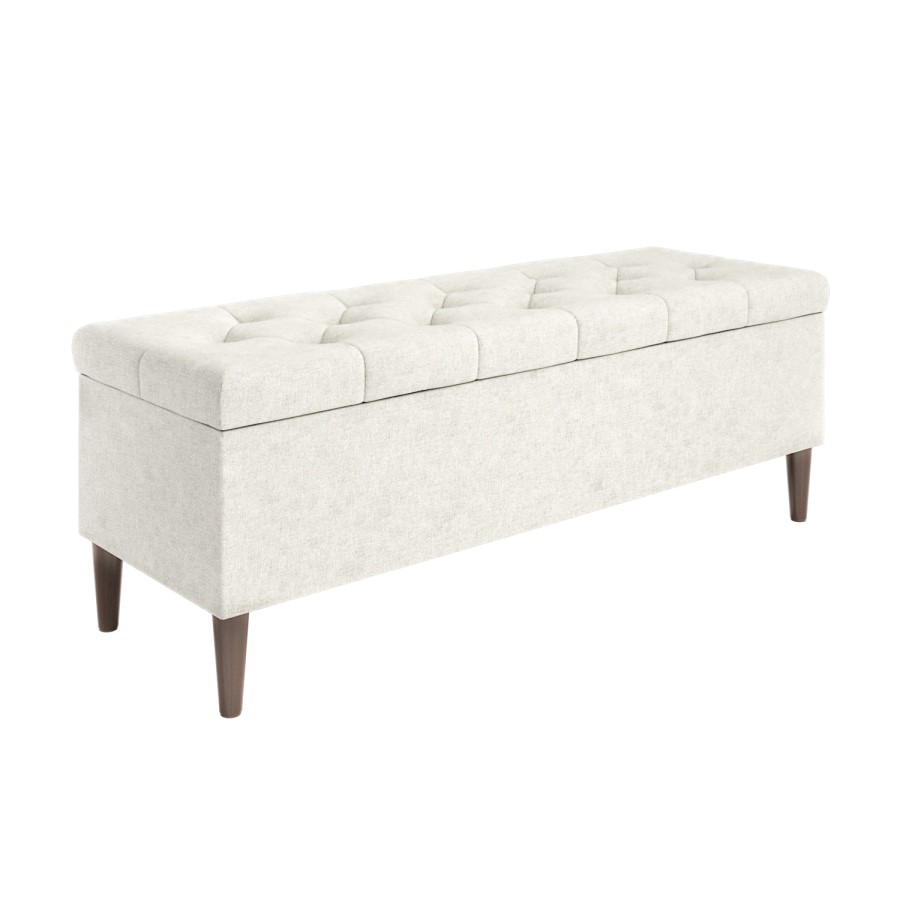 Chesterfield Ottoman Storage Blanket Box in Cream Fabric - Amara