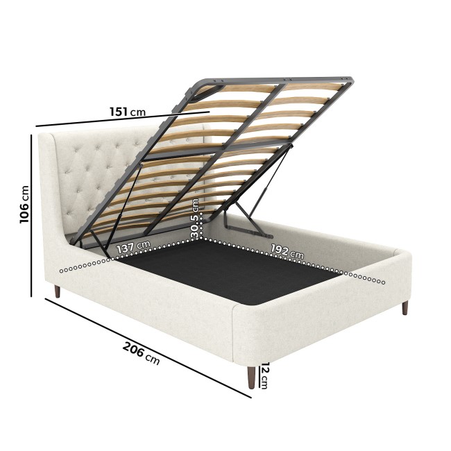 Cream Fabric Double Ottoman Bed with Blanket Box - Amara