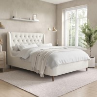 Cream Fabric Double Ottoman Bed with Legs - Amara