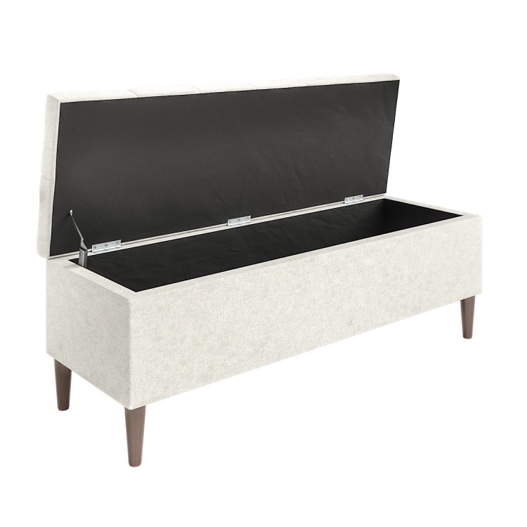 Cream Upholstered King Size Ottoman Bed with Blanket Box - Amara