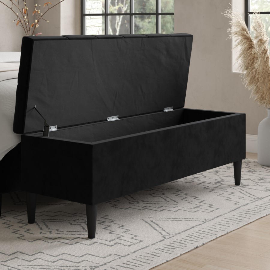 Black Velvet Super King Ottoman Bed with Blanket Box - Amara