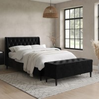 Black Velvet Double Ottoman Bed with Legs - Amara