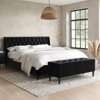 Black Velvet Super King Ottoman Bed with Blanket Box - Amara