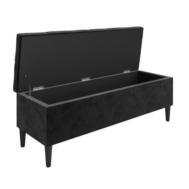 Black Velvet King Size Ottoman Bed with Blanket Box - Amara