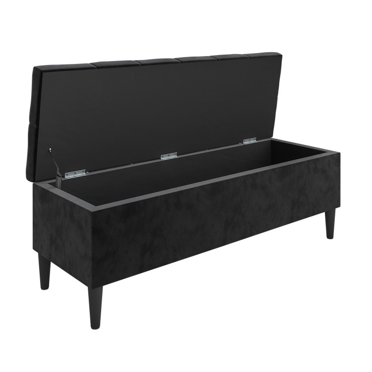 Black Velvet Double Ottoman Bed with Blanket Box - Amara