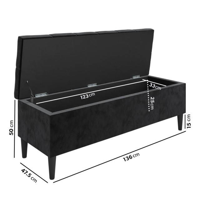 Black Velvet King Size Ottoman Bed with Blanket Box - Amara