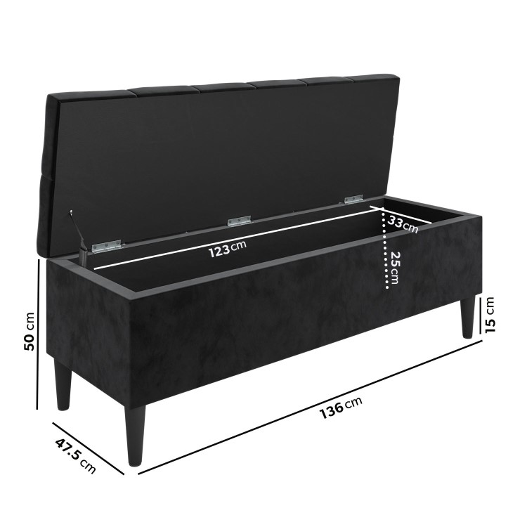 Black Velvet Double Ottoman Bed with Blanket Box - Amara