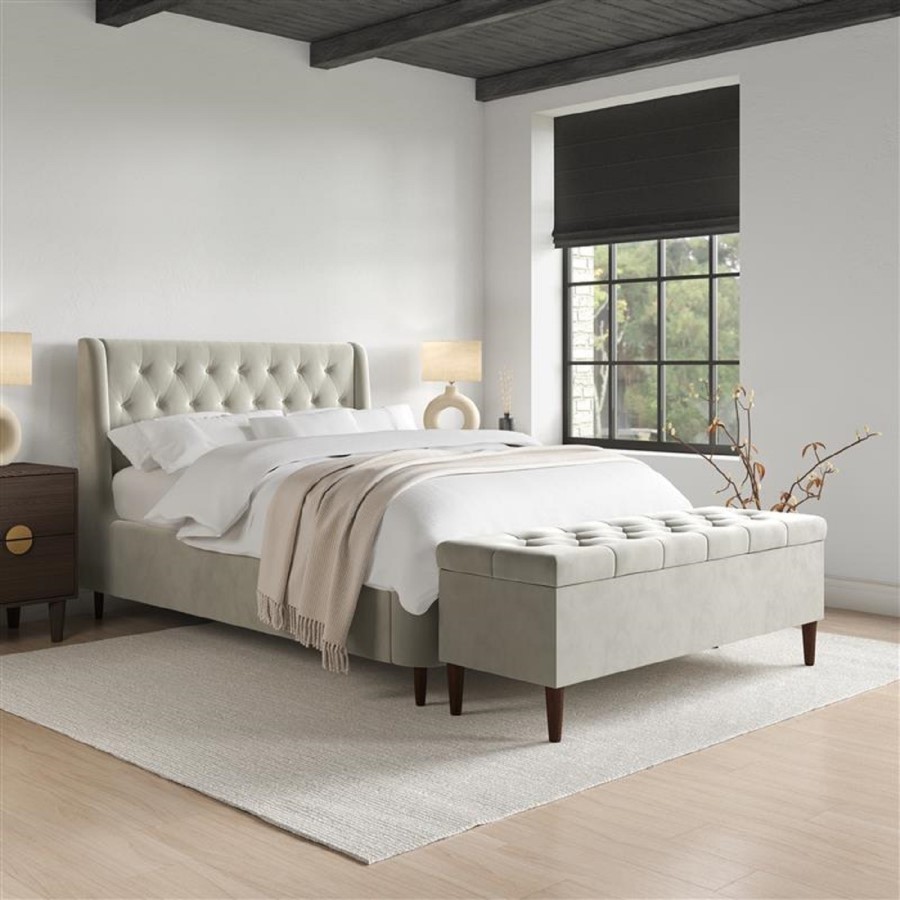 ALMOST PERFECT - Ottoman Storage Blanket Box in Beige Velvet - Amara